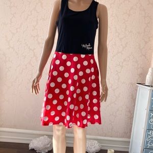 Disney large 11/13 black w/red bottom and white polka dots.